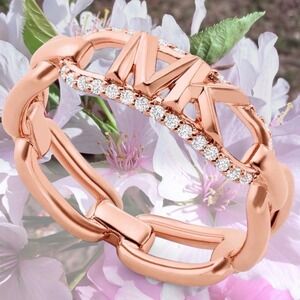 Michael Kors MK Rose Gold Sterling Silver Pave Chain Link Ring MKC1658CZ7915